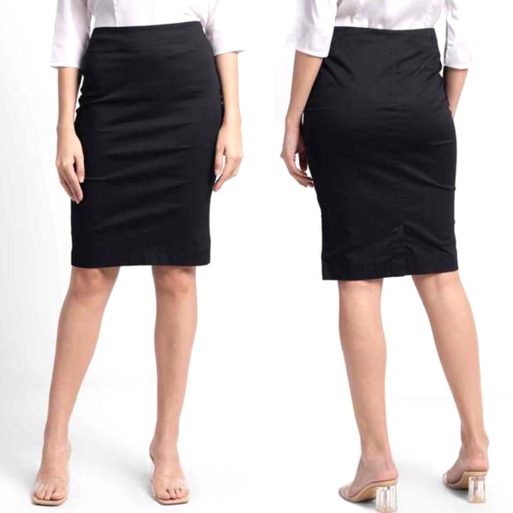 Tadashi Shoji Satin Stretch Pencil Skirt Size 10 Black Office Career USA Made